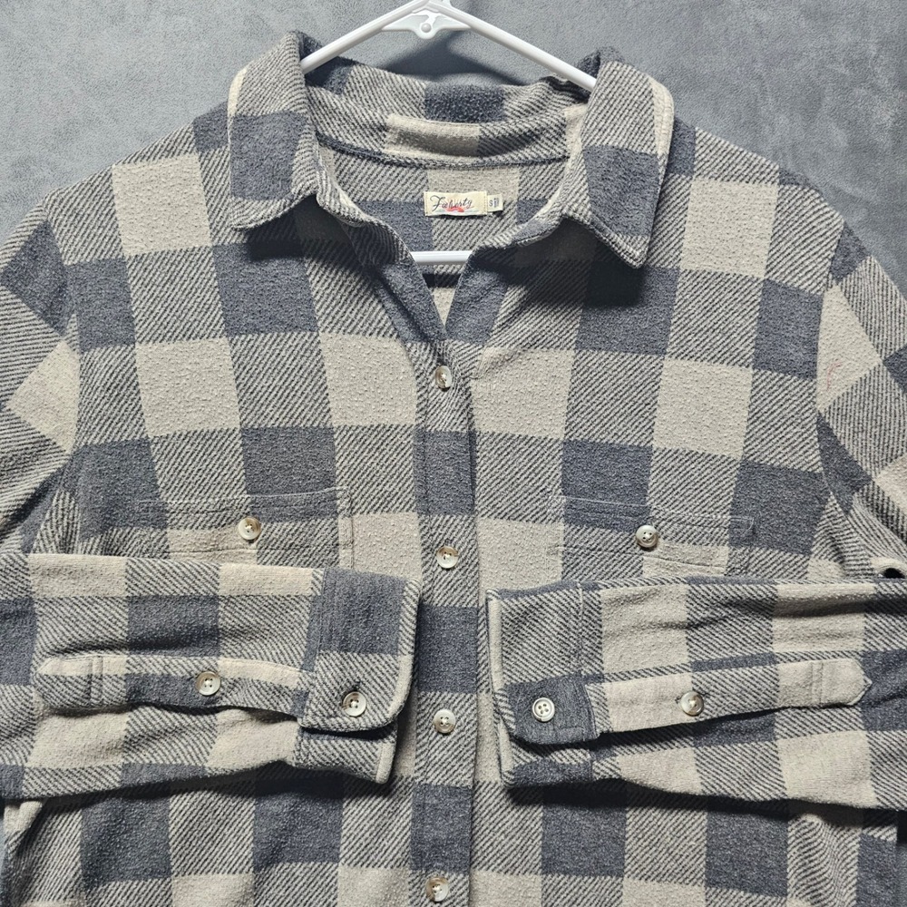 Faherty Legend Sweater Shirt Womens Small Gray Beige Buffalo Check WKF2107-TCB